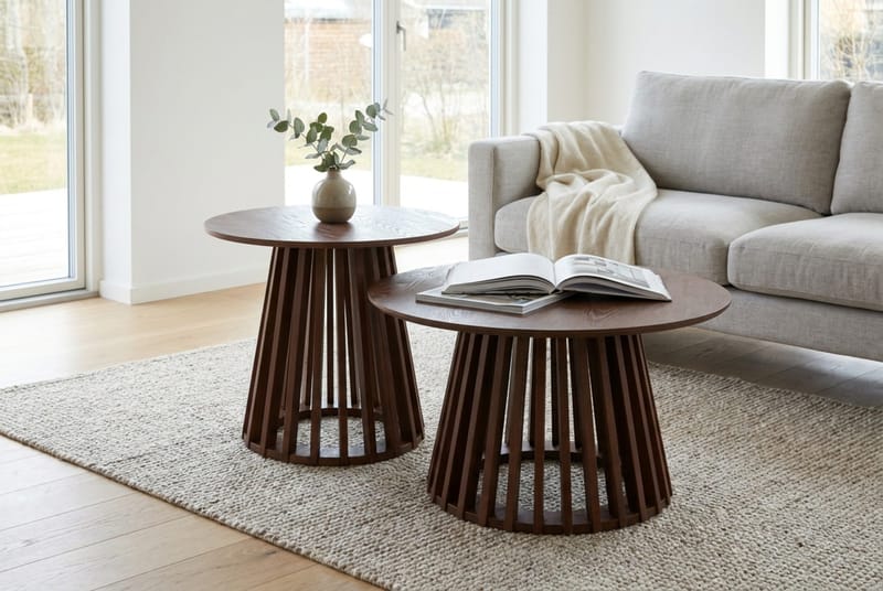 Peyra salongbord satsbord rundt 86/60 cm finér - Valnøtt - Møbler - Bord - Sofabord & salongbord