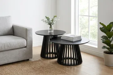 Peyra sofabord rundt 60 cm finér - Svart - Møbler - Bord - Sofabord & salongbord
