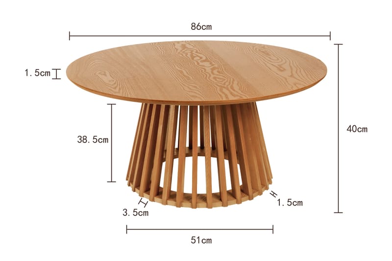 Peyra sofabord rundt 86 cm finér - Eik - Møbler - Bord - Sofabord & salongbord