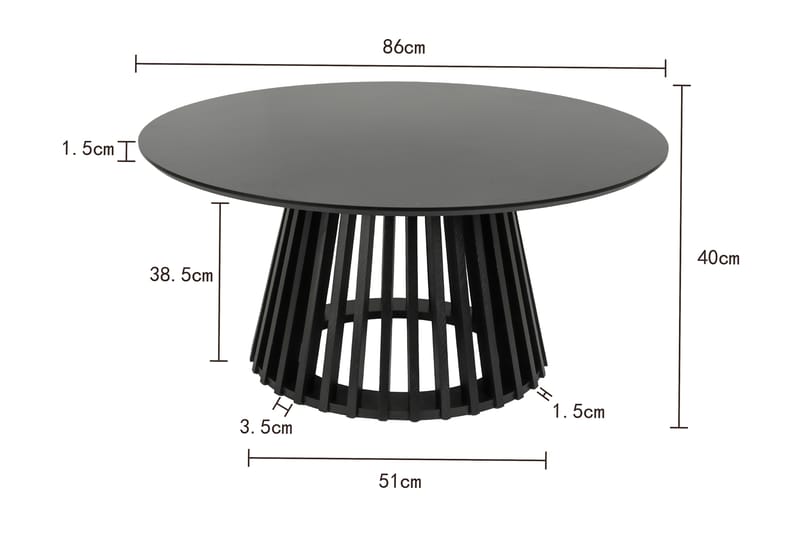 Peyra Sofabord Rundt 86 cm Finér - Svart - Møbler - Bord - Sofabord & salongbord