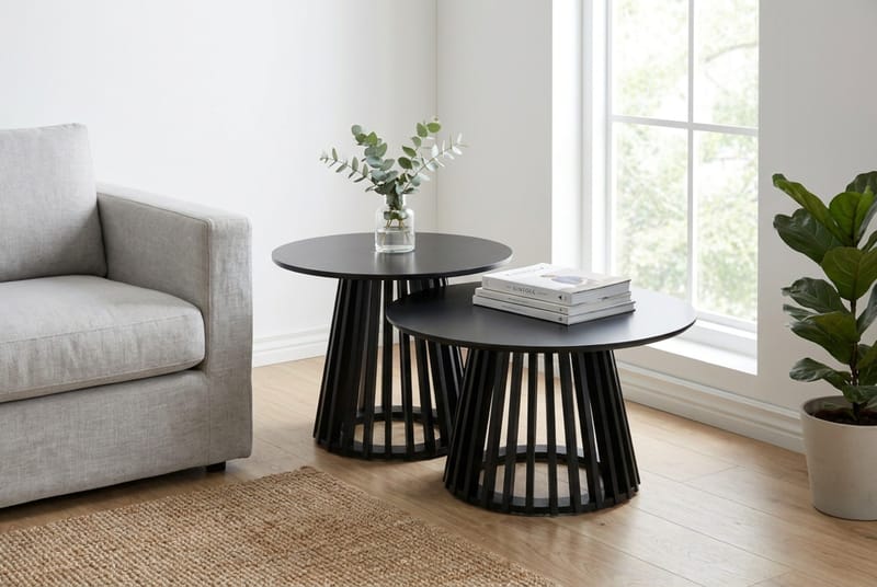 Peyra Sofabord Rundt 86 cm Finér - Svart - Møbler - Bord - Sofabord & salongbord