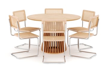 Peyra Spisebord 120 cm Rundt Ek med 6 stk Build Matstkolar - Natur - Møbler - Bord - Spisegruppe