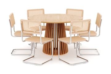 Peyra Spisebord 120 cm Rundt Ek med 6 stk Build Matstkolar - Natur - Møbler - Bord - Spisegruppe