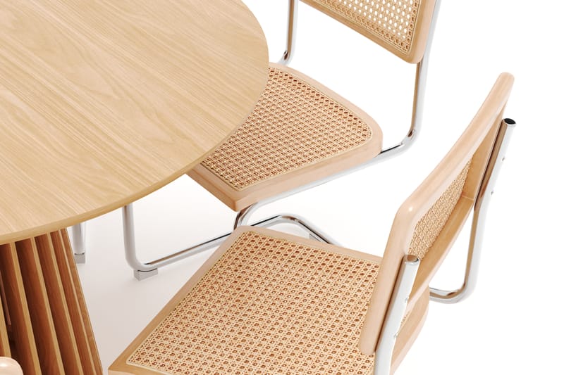 Peyra Spisebord 120 cm Rundt Ek med 6 stk Build Matstkolar - Natur - Møbler - Bord - Spisegruppe