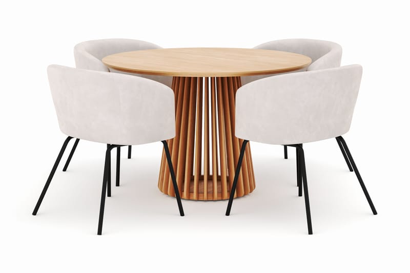 Peyra Spisebord 120 cm Rundt med 4 Berit Stoler - Natur - Møbler - Bord - Spisegruppe