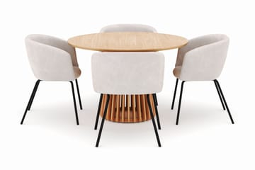 Peyra Spisebord 120 cm Rundt med 4 Berit Stoler - Natur - Møbler - Bord - Spisegruppe