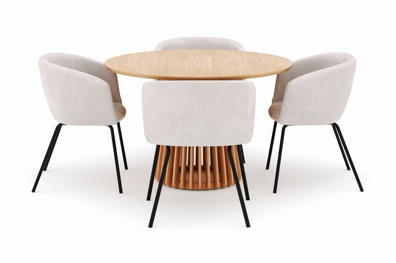 Peyra Spisebord 120 cm Rundt med 4 Berit Stoler - Natur - Møbler - Bord - Spisegruppe