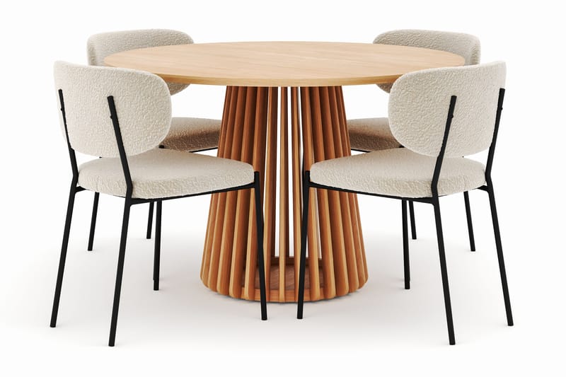 Peyra Spisebord 120 cm Rundt med 4 Gemmiano Stoler - Natur - Møbler - Bord - Spisegruppe