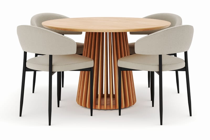 Peyra Spisebord 120 cm Rundt med 4 Sawako Stoler - Natur - Møbler - Bord - Spisegruppe