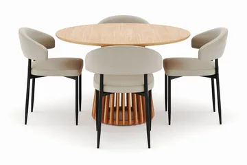 Peyra Spisebord 120 cm Rundt med 4 Sawako Stoler - Natur - Møbler - Bord - Spisegruppe