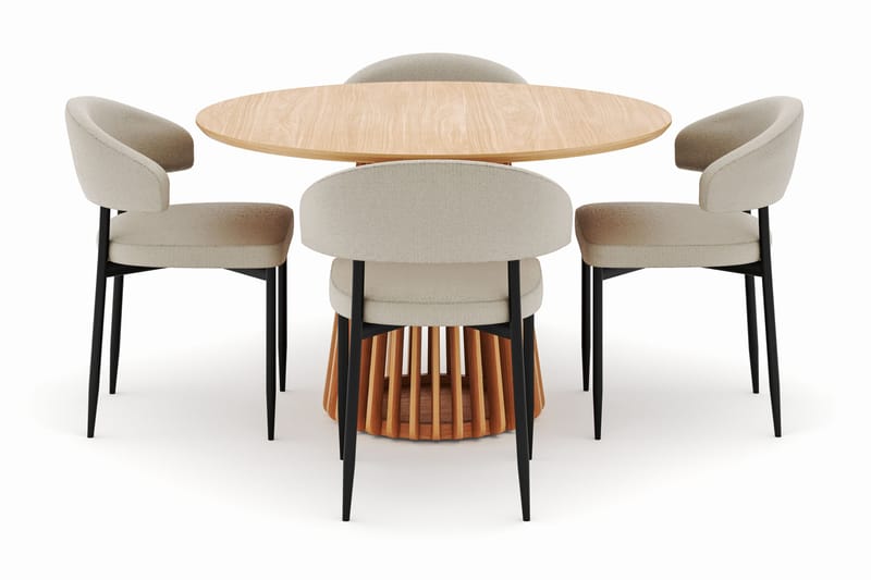 Peyra Spisebord 120 cm Rundt med 4 Sawako Stoler - Natur - Møbler - Bord - Spisegruppe
