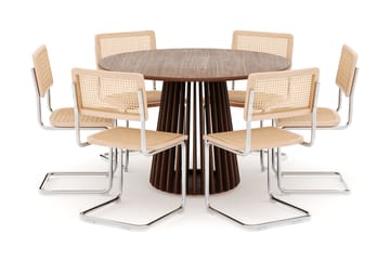 Peyra Spisebord 120 cm Rundt med 6 stk Build Matstkolar - Valnøtt - Møbler - Bord - Spisegruppe