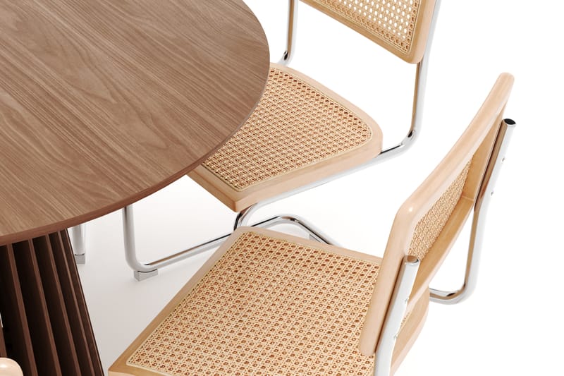 Peyra Spisebord 120 cm Rundt med 6 stk Build Matstkolar - Valnøtt - Møbler - Bord - Spisegruppe