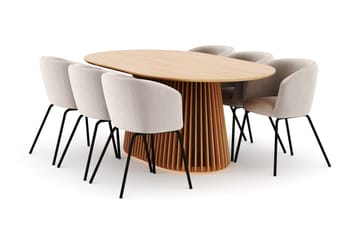 Peyra Spisebord 200 cm Oval med 6 Berit Stoler - Natur - Møbler - Bord - Spisegruppe