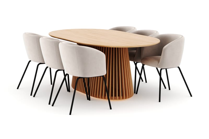 Peyra Spisebord 200 cm Oval med 6 Berit Stoler - Natur - Møbler - Bord - Spisegruppe