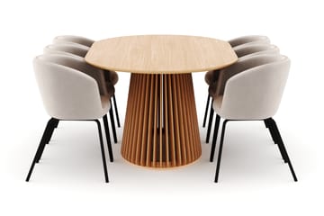 Peyra Spisebord 200 cm Oval med 6 Berit Stoler - Natur - Møbler - Bord - Spisegruppe