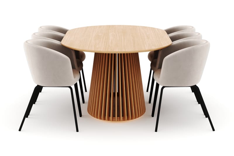 Peyra Spisebord 200 cm Oval med 6 Berit Stoler - Natur - Møbler - Bord - Spisegruppe