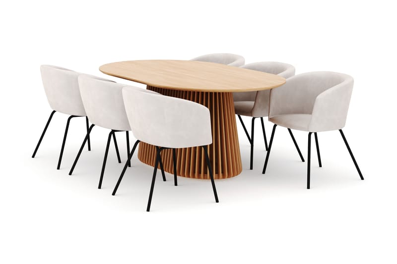 Peyra Spisebord 200 cm Oval med 6 Berit Stoler - Natur - Møbler - Bord - Spisegruppe