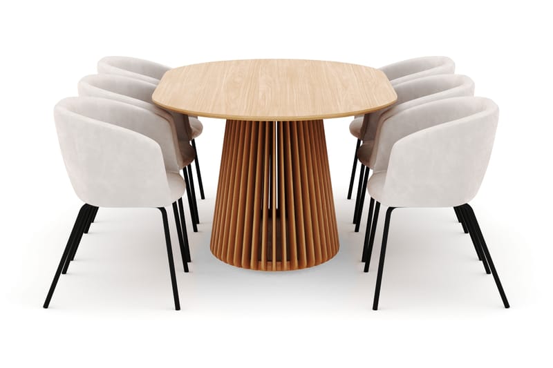 Peyra Spisebord 200 cm Oval med 6 Berit Stoler - Natur - Møbler - Bord - Spisegruppe