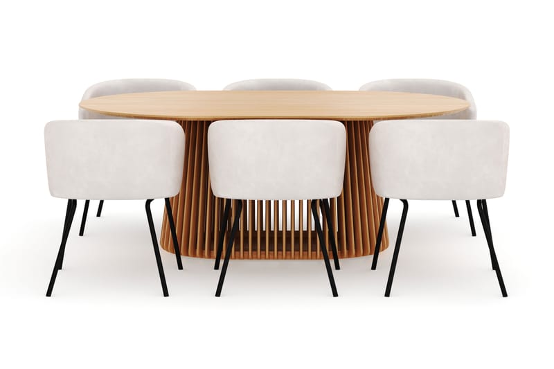 Peyra Spisebord 200 cm Oval med 6 Berit Stoler - Natur - Møbler - Bord - Spisegruppe