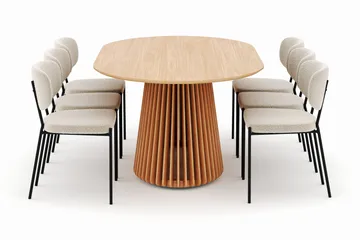 Peyra Spisebord 200 cm Oval med 6 Gemmiano Stoler - Natur - Møbler - Bord - Spisegruppe