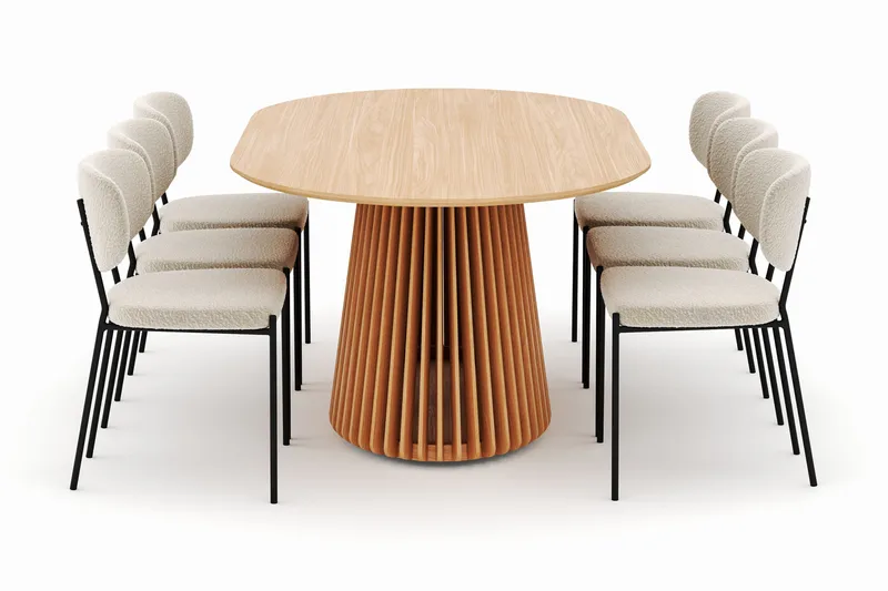 Peyra Spisebord 200 cm Oval med 6 Gemmiano Stoler - Natur - Møbler - Bord - Spisegruppe