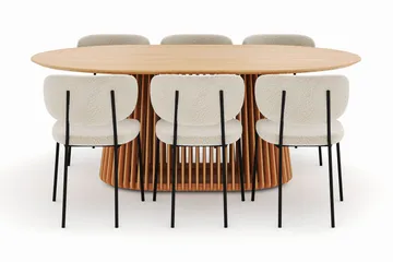 Peyra Spisebord 200 cm Oval med 6 Gemmiano Stoler - Natur - Møbler - Bord - Spisegruppe