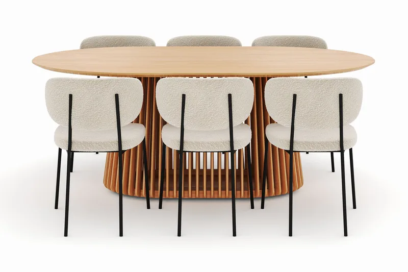 Peyra Spisebord 200 cm Oval med 6 Gemmiano Stoler - Natur - Møbler - Bord - Spisegruppe