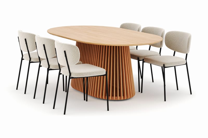 Peyra Spisebord 200 cm Oval med 6 Gemmiano Stoler - Natur - Møbler - Bord - Spisegruppe