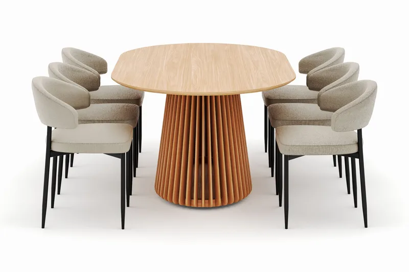 Peyra Spisebord 200 cm Oval med 6 Sawako Stoler - Natur - Møbler - Bord - Spisegruppe