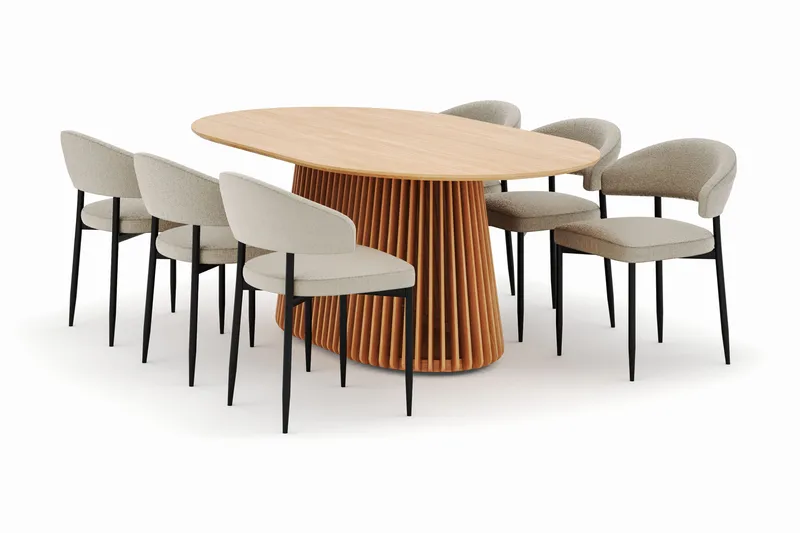 Peyra Spisebord 200 cm Oval med 6 Sawako Stoler, Natur