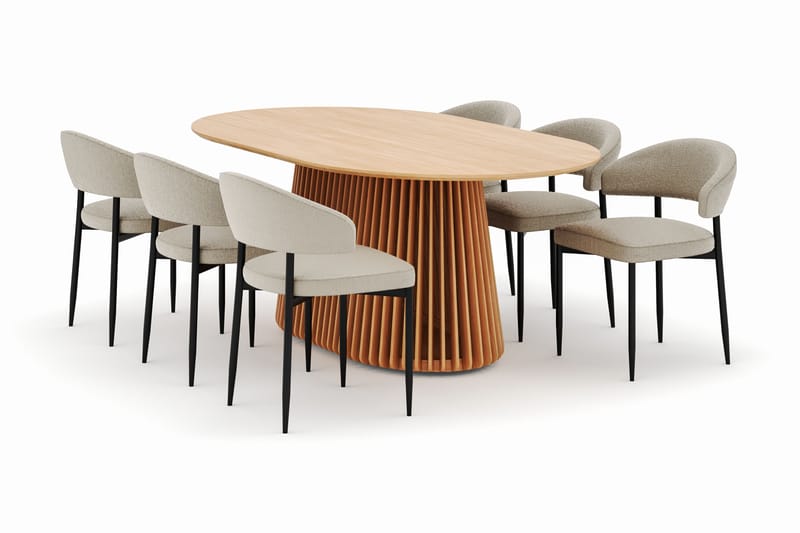 Peyra Spisebord 200 cm Oval med 6 Sawako Stoler - Natur - Møbler - Bord - Spisegruppe
