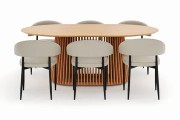 Peyra Spisebord 200 cm Oval med 6 Sawako Stoler - Natur - Møbler - Bord - Spisegruppe