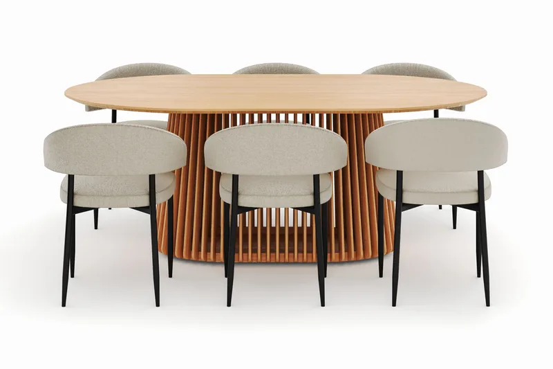 Peyra Spisebord 200 cm Oval med 6 Sawako Stoler - Natur - Møbler - Bord - Spisegruppe