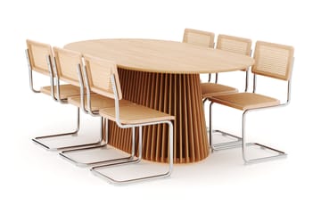 Peyra Spisebord 200 cm Ovalt Ek med 6 stk Build Matstkolar - Natur - Møbler - Bord - Spisegruppe