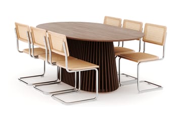 Peyra Spisebord 200 cm Ovalt med 6 stk Build Matstkolar - Valnøtt - Møbler - Bord - Spisegruppe