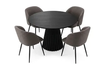 Peyra spisegruppe, rund 110 cm, med 4 Greya spisestoler - Svartbeiset eik - Møbler - Bord - Spisegruppe