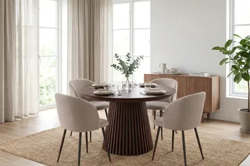 Peyra Spisegruppe 120-220 cm forlengbar med 4 Greya Spisestoler - Valnøtt - Møbler - Bord - Spisegruppe