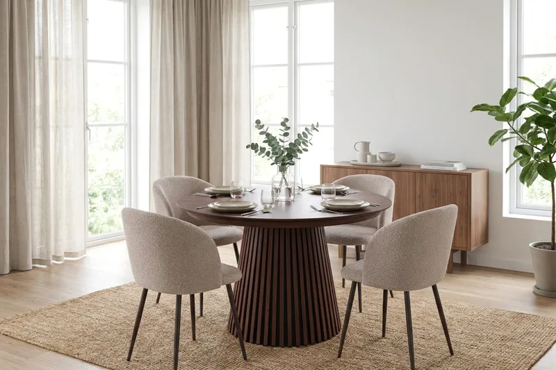 Peyra Spisegruppe 120-220 cm forlengbar med 4 Greya Spisestoler - Valnøtt - Møbler - Bord - Spisegruppe