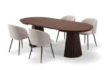 Peyra Spisegruppe 120-220 cm forlengbar med 4 Greya Spisestoler - Valnøtt - Møbler - Bord - Spisegruppe