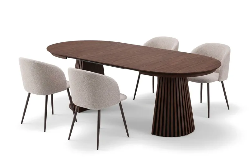 Peyra Spisegruppe 120-220 cm forlengbar med 4 Greya Spisestoler - Valnøtt - Møbler - Bord - Spisegruppe
