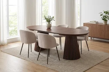 Peyra Spisegruppe 120-220 cm forlengbar med 4 Greya Spisestoler - Valnøtt - Møbler - Bord - Spisegruppe