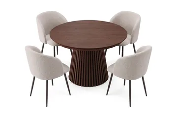 Peyra Spisegruppe 120-220 cm forlengbar med 4 Greya Spisestoler - Valnøtt - Møbler - Bord - Spisegruppe