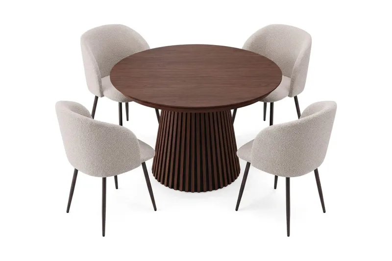 Peyra Spisegruppe 120-220 cm forlengbar med 4 Greya Spisestoler - Valnøtt - Møbler - Bord - Spisegruppe