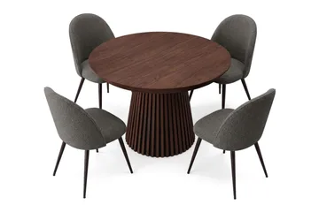 Peyra spisegruppe 120-220 cm med uttrekk og 4 Nibe Plus spisestoler - Valnøtt - Møbler - Bord - Spisegruppe