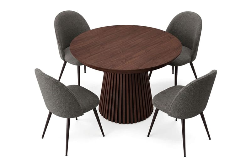 Peyra spisegruppe 120-220 cm med uttrekk og 4 Nibe Plus spisestoler - Valnøtt - Møbler - Bord - Spisegruppe