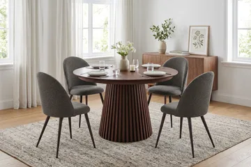 Peyra spisegruppe 120-220 cm med uttrekk og 4 Nibe Plus spisestoler - Valnøtt - Møbler - Bord - Spisegruppe