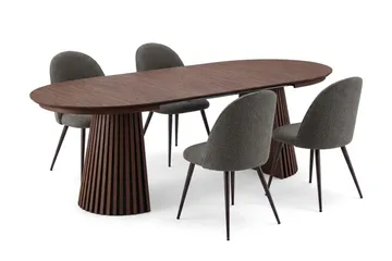 Peyra spisegruppe 120-220 cm med uttrekk og 4 Nibe Plus spisestoler - Valnøtt - Møbler - Bord - Spisegruppe