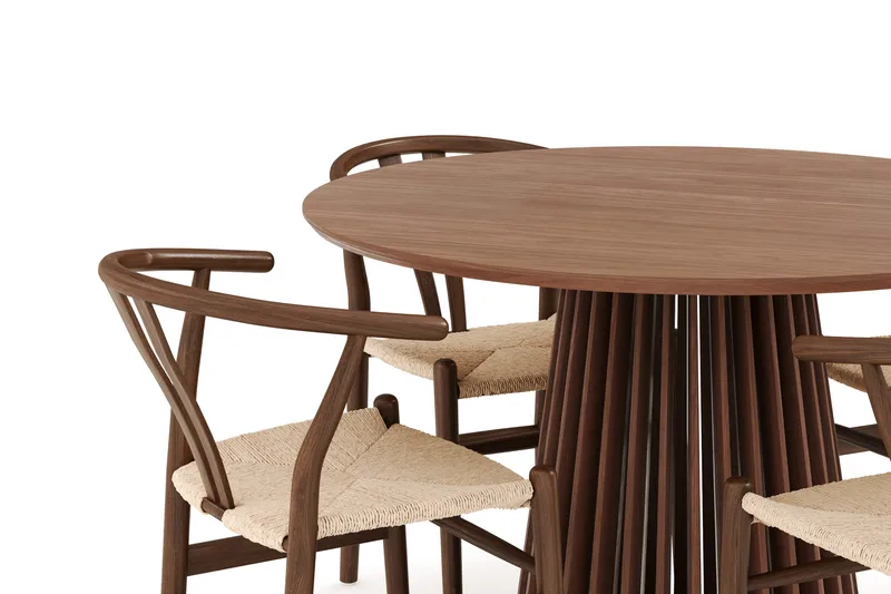 Peyra Spisegruppe 120 cm Rundt Spisebord med 4 Dastoori Spisestoler - Valnøtt / Brun / Beige - Møbler - Bord - Spisegruppe