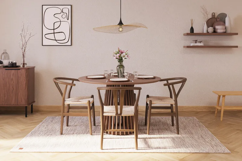 Peyra Spisegruppe 120 cm Rundt Spisebord med 4 Dastoori Spisestoler - Valnøtt / Brun / Beige - Møbler - Bord - Spisegruppe